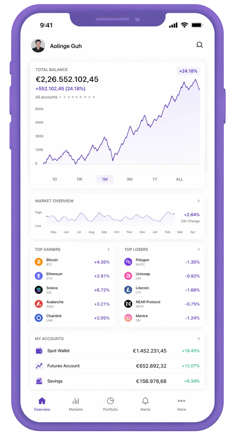 Even Vestimenture mobile app showing portfolio overview